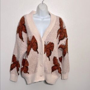 Forever 21 Cream and Brown Butterfly Cardigan Sweater